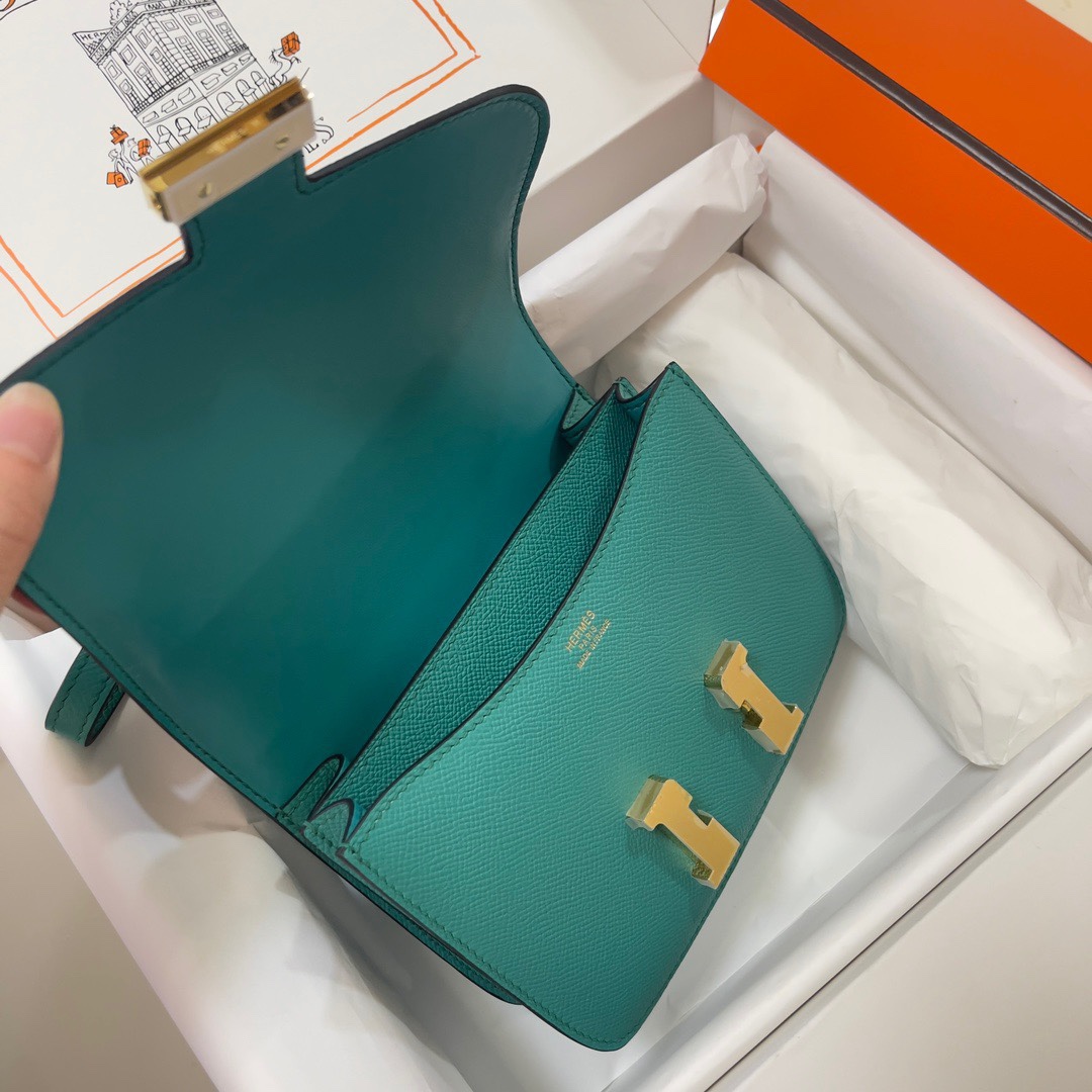 Hermes Constance 18 Mini Shoulder Bag In Vert Vertigo Epsom Leather